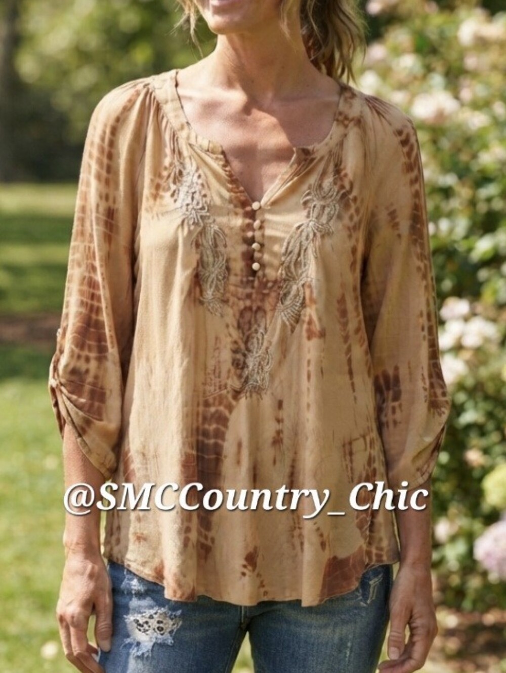 Vintage America Blues Boho Embroidered Tie Dye Peasant Blouse